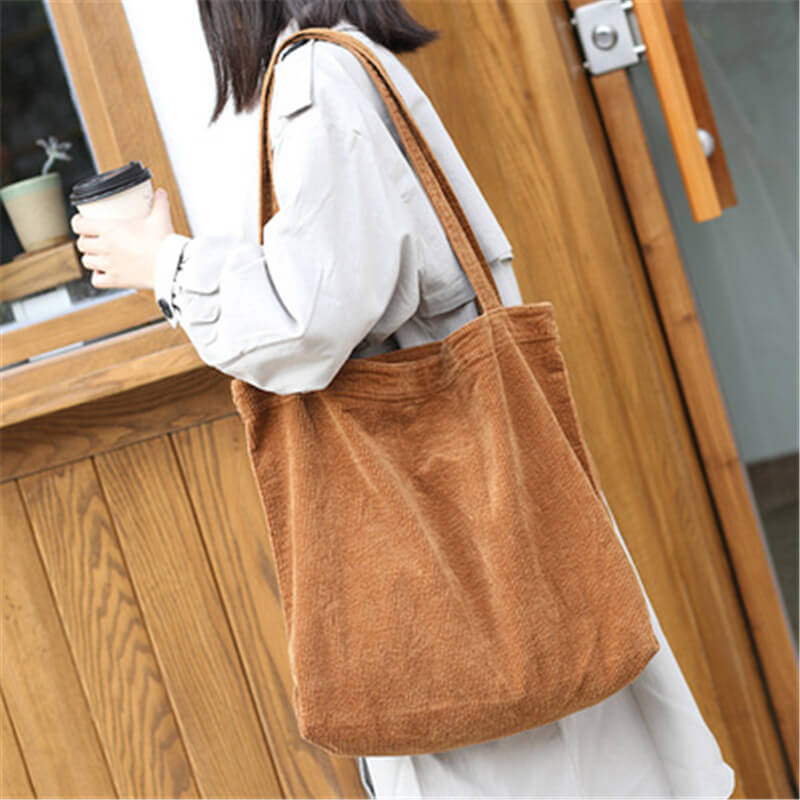 Women Leisure Large Capacity Simple Corduroy Shopping Bag