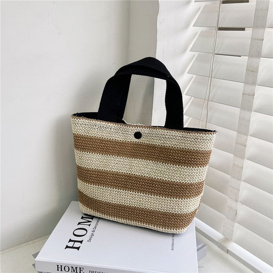 Women Fashion Stripe Printed Handle Bag