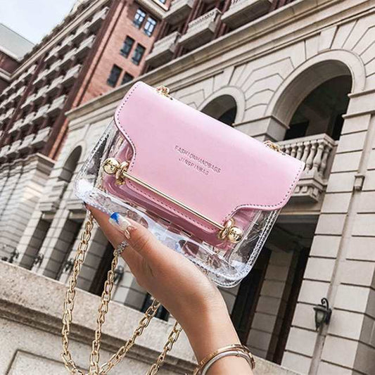 Mini sac à bandoulière tendance, transparent, souple, en PU et PVC, avec chaîne 