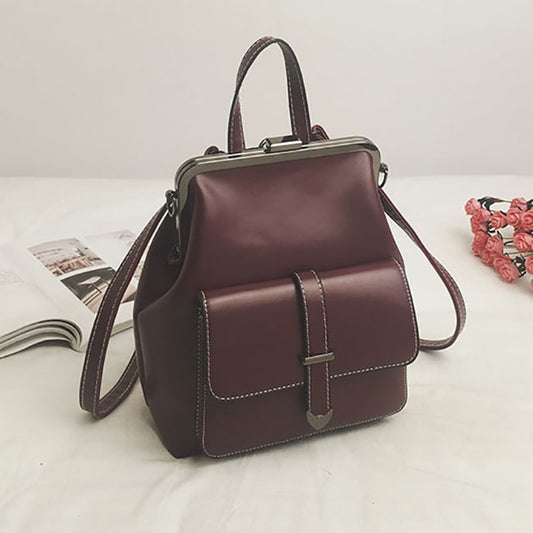 Women Vintage Style Solid Color Patchwork Backpack