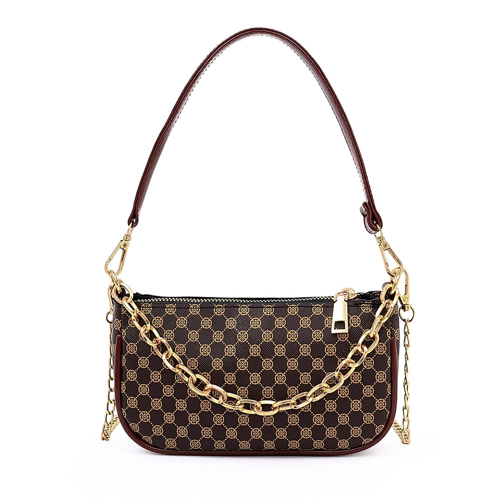 Women Vintage Style Geometric Printed Metal Chain Crossbody Bag