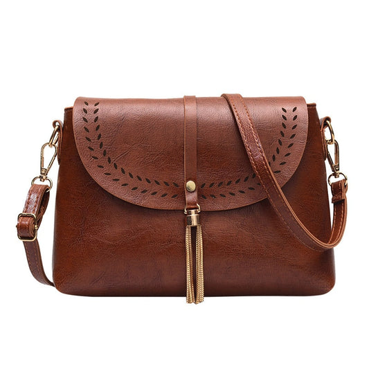 Women Vintage Style Hollow Out Tassels Decoration Crossbody Bag