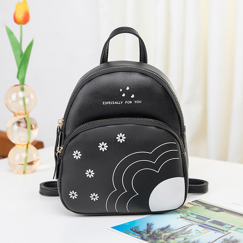 Women Fashion Color Blocking Flower Printed Mini Backpack