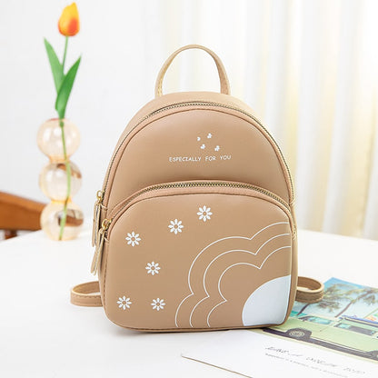 Women Fashion Color Blocking Flower Printed Mini Backpack