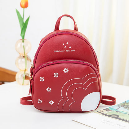 Women Fashion Color Blocking Flower Printed Mini Backpack