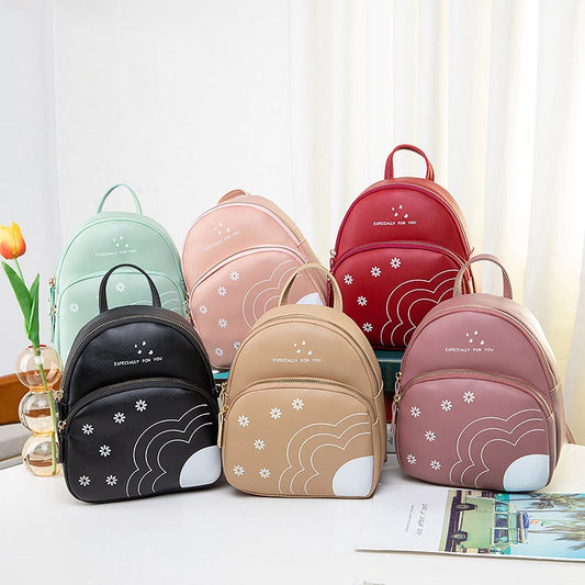 Women Fashion Color Blocking Flower Printed Mini Backpack