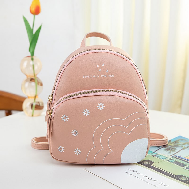 Women Fashion Color Blocking Flower Printed Mini Backpack