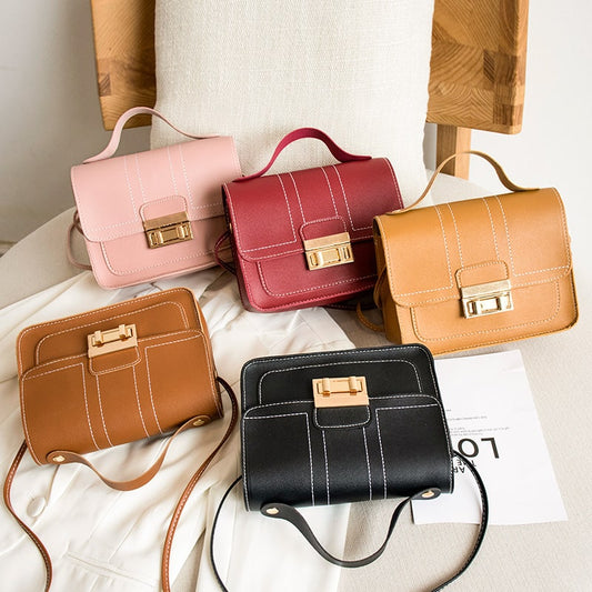 Women Simple Style Stitching Lock Clasp Crossbody Bag
