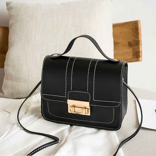 Women Simple Style Stitching Lock Clasp Crossbody Bag
