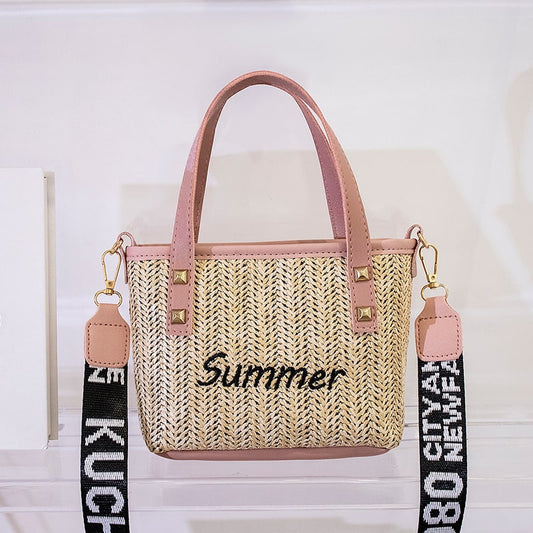 Women Fashion Woven Design Color Blocking Crossbody Bag