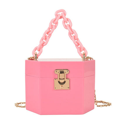 Women Fashion Mini Box Carry Chain Crossbody Bag