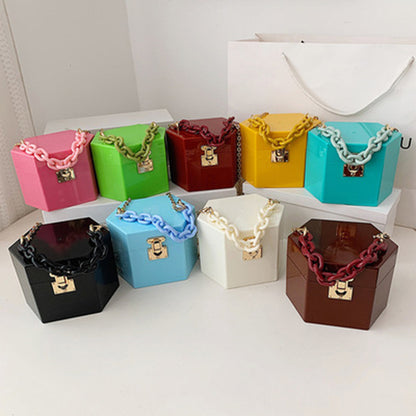 Women Fashion Mini Box Carry Chain Crossbody Bag
