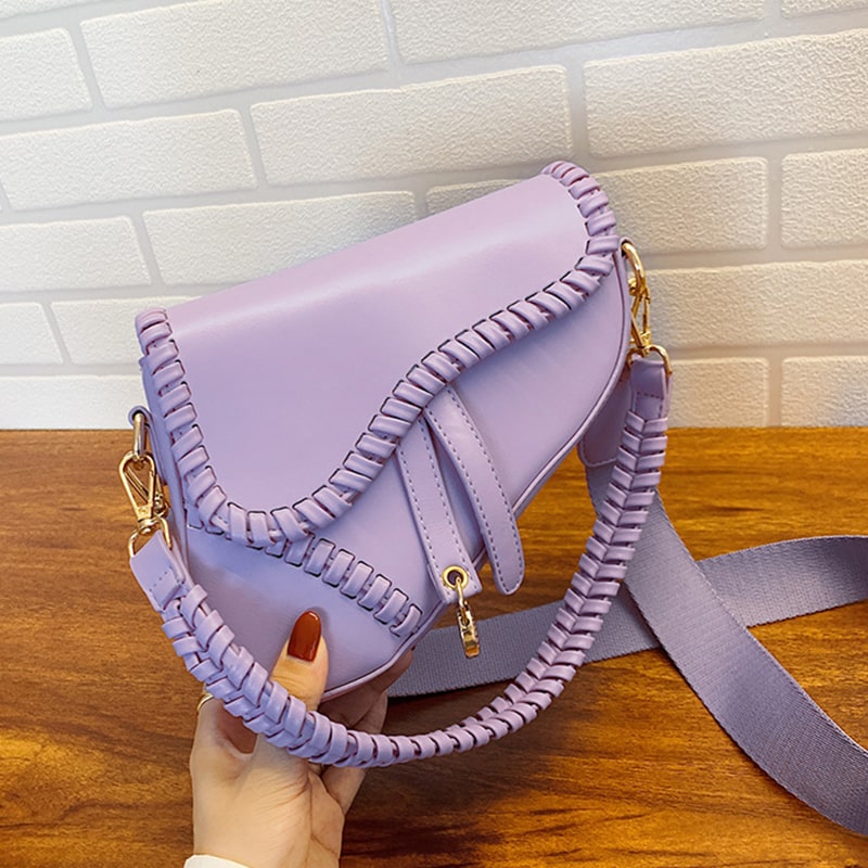 Women Retro Saddle Solid Color Crossbody Bag