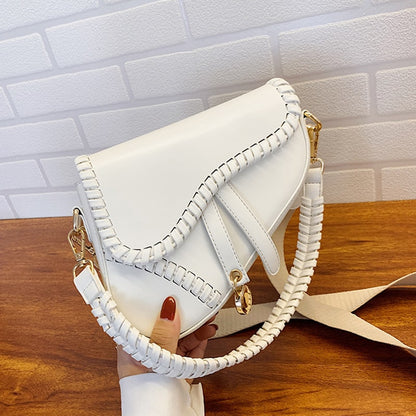 Women Retro Saddle Solid Color Crossbody Bag