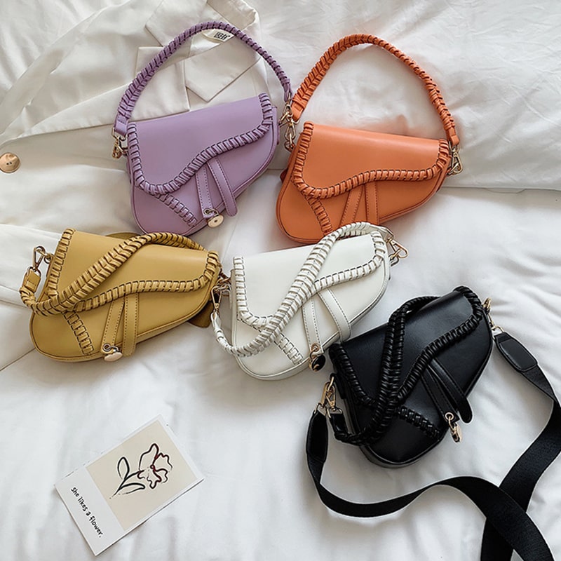 Women Retro Saddle Solid Color Crossbody Bag
