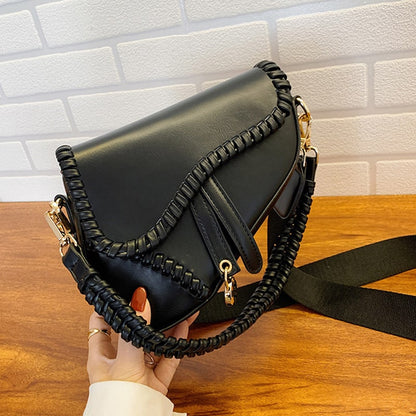 Women Retro Saddle Solid Color Crossbody Bag