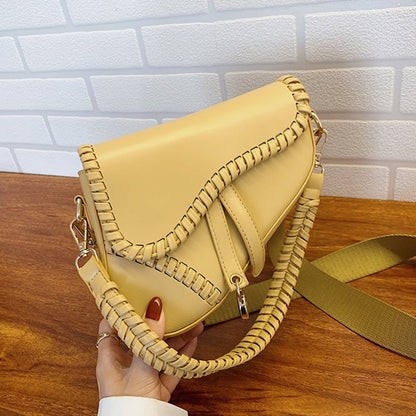 Women Retro Saddle Solid Color Crossbody Bag