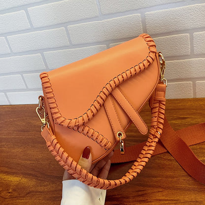 Women Retro Saddle Solid Color Crossbody Bag