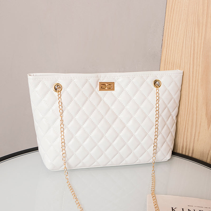 Sac à bandoulière brodé en fil losange avec chaîne en métal pour femme 