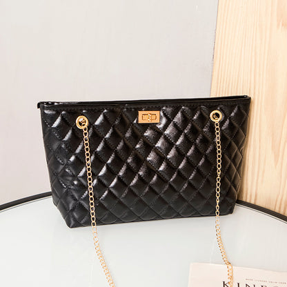 Sac à bandoulière brodé en fil losange avec chaîne en métal pour femme 