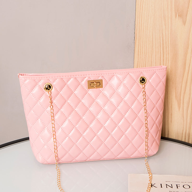 Sac à bandoulière brodé en fil losange avec chaîne en métal pour femme 