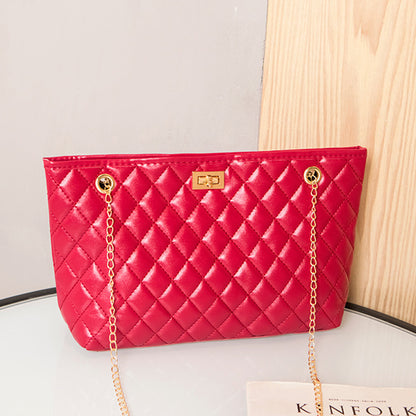 Sac à bandoulière brodé en fil losange avec chaîne en métal pour femme 