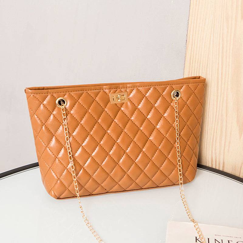 Sac à bandoulière brodé en fil losange avec chaîne en métal pour femme 