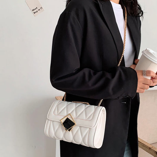 Sac à main tendance avec chaîne en métal et motif diamant 