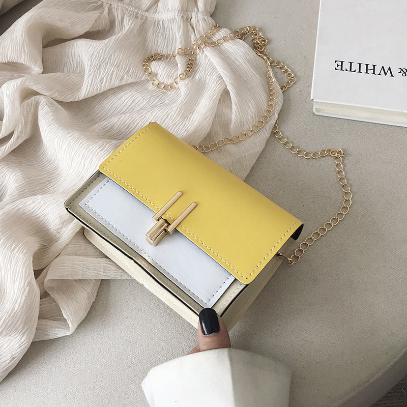 Women Color Blocking Metal Chain Square Crossbody Bag