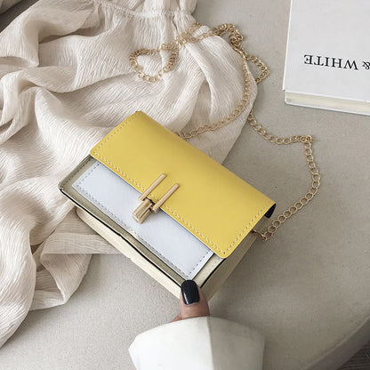 Women Color Blocking Metal Chain Square Crossbody Bag