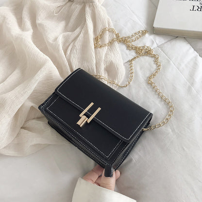 Women Color Blocking Metal Chain Square Crossbody Bag