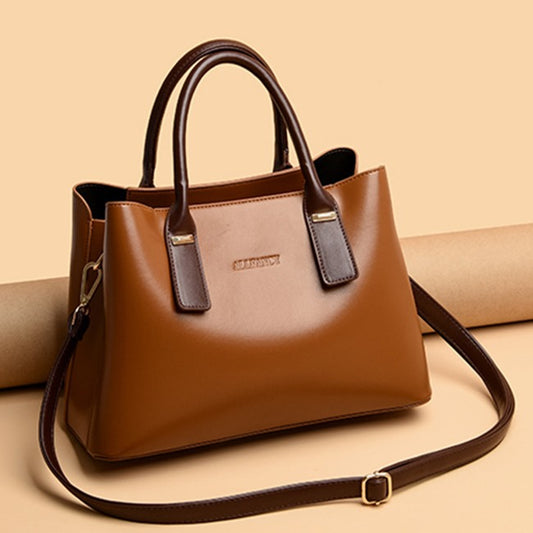 Women Simple Classic Color Blocking Lage Capacity Shoulder Tote Handle Bag