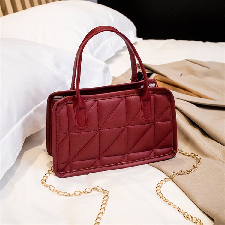 Women Edgy Solid Color Diamond Grid PU Handle Crossbody Bag