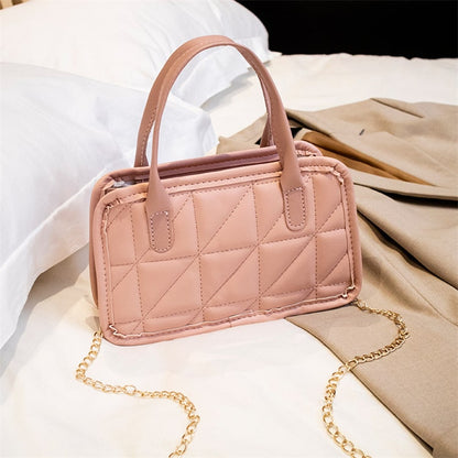 Women Edgy Solid Color Diamond Grid PU Handle Crossbody Bag