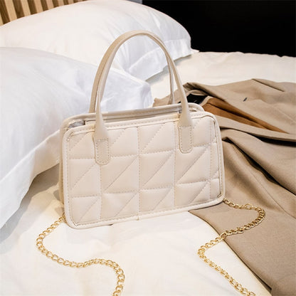 Women Edgy Solid Color Diamond Grid PU Handle Crossbody Bag