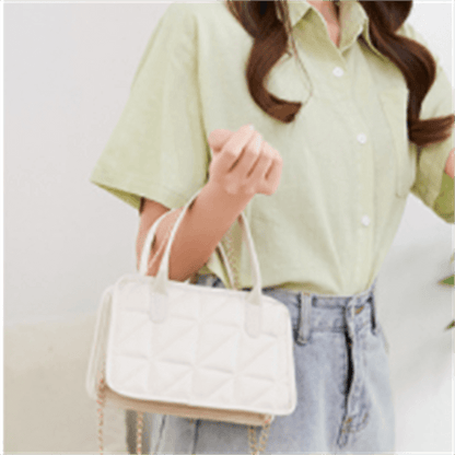 Women Edgy Solid Color Diamond Grid PU Handle Crossbody Bag