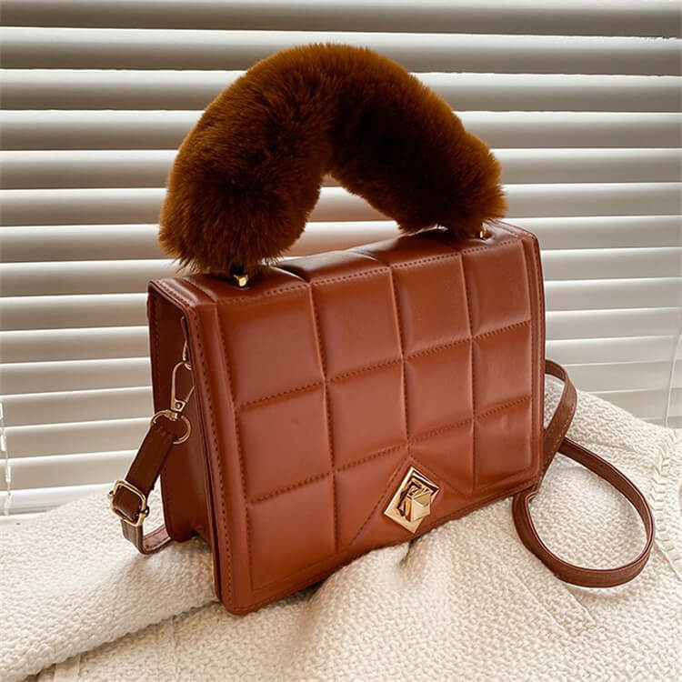 Sac à bandoulière en PU à motif de losanges pour femme, couleur unie et tendance 