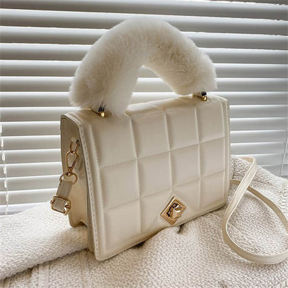 Sac à bandoulière en PU à motif de losanges pour femme, couleur unie et tendance 