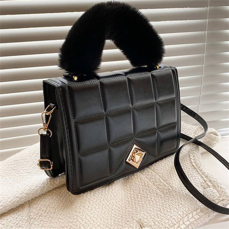 Sac à bandoulière en PU à motif de losanges pour femme, couleur unie et tendance 