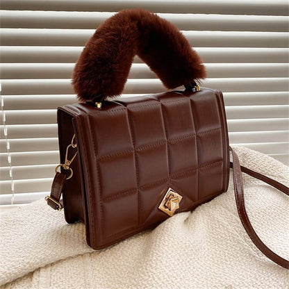 Sac à bandoulière en PU à motif de losanges pour femme, couleur unie et tendance 