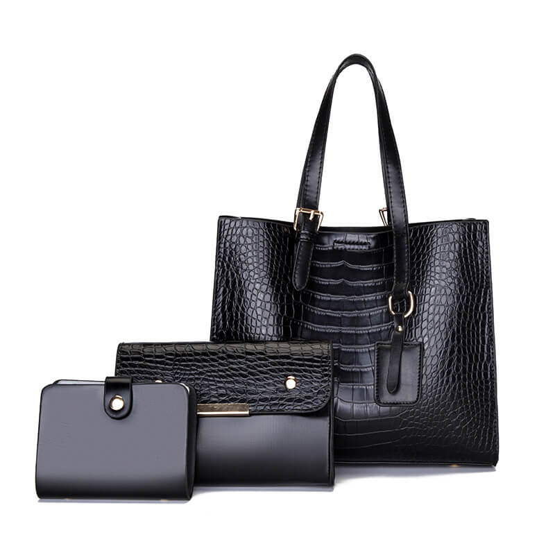 3 In 1 Women Vintage Crocodile Pattern Large Capacity PU Crossbody Shoulder Handle Bag