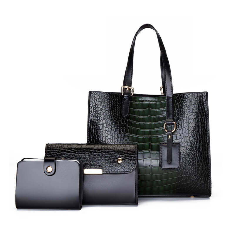 3 In 1 Women Vintage Crocodile Pattern Large Capacity PU Crossbody Shoulder Handle Bag