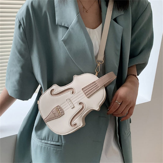 Sac à bandoulière en PU pour femme, motif patchwork de couleurs contrastées, avec fermeture éclair en forme de violon 