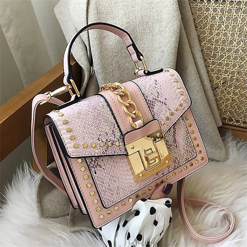 Women Vintage Snake Pattern Crossbody Handle Messenger Bag