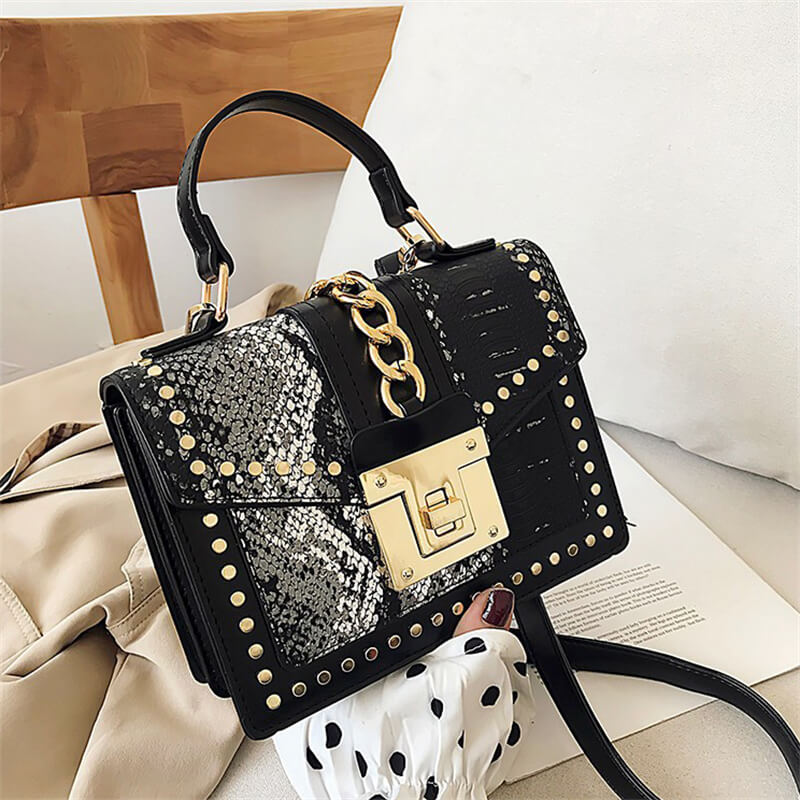Women Vintage Snake Pattern Crossbody Handle Messenger Bag