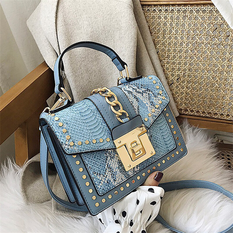 Women Vintage Snake Pattern Crossbody Handle Messenger Bag