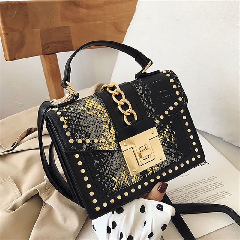 Women Vintage Snake Pattern Crossbody Handle Messenger Bag