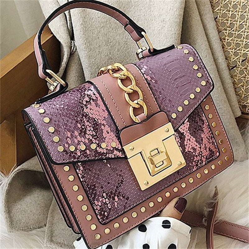 Women Vintage Snake Pattern Crossbody Handle Messenger Bag
