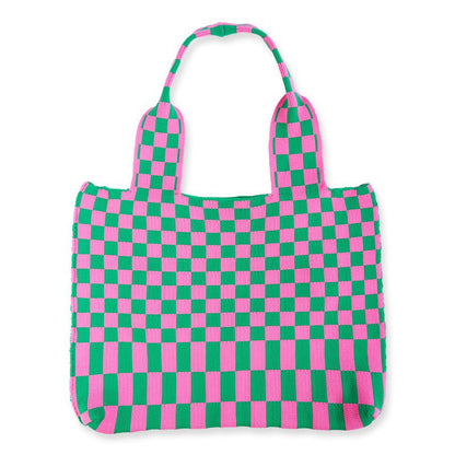 Sac à bandoulière décontracté en tricot à carreaux pour femme, grande capacité 