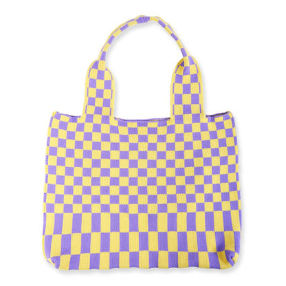 Sac à bandoulière décontracté en tricot à carreaux pour femme, grande capacité 